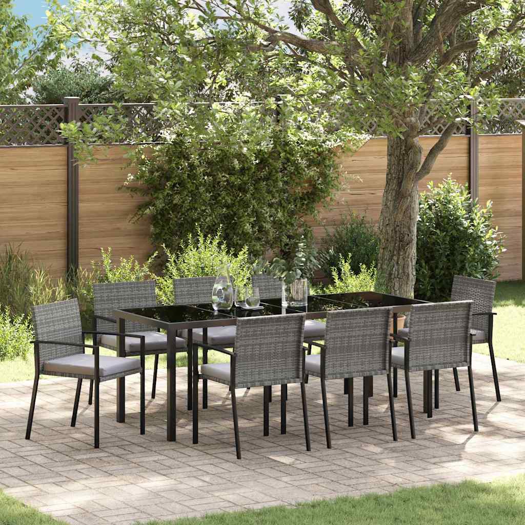 Garden Dining Set 9 pcs Gray Powder Coated Steel