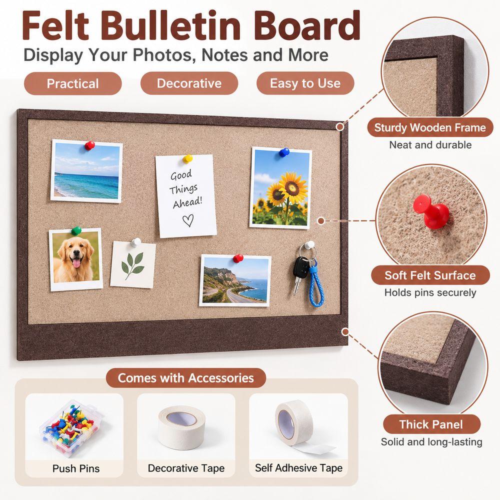 40x60cm Felt Bulletin Board Self Adhesive Cork Bulletin Board New Photo Display Board  Home Office