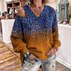 Women's Leopard Print Off Shoulder V Neck Long Sleeve Oversized Sweatshirt
