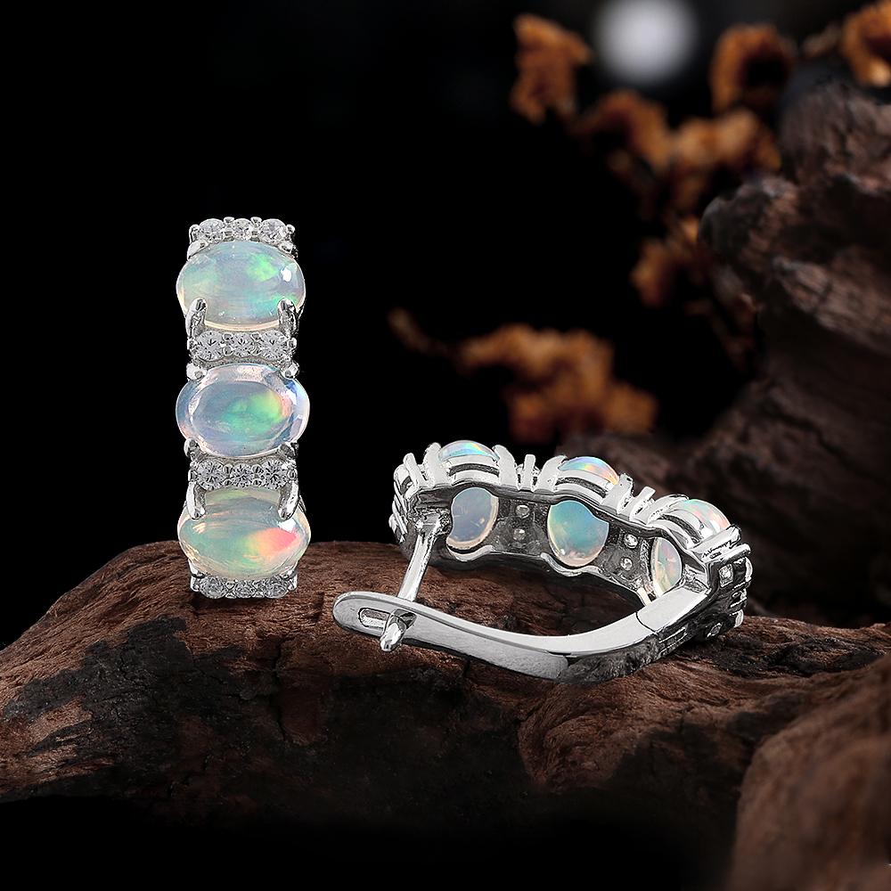 Classic Design 925 Sterling Silver October Birthstone Natural Opal Earring Fine Jewelry for Mom's Festive and Birthdays Gift