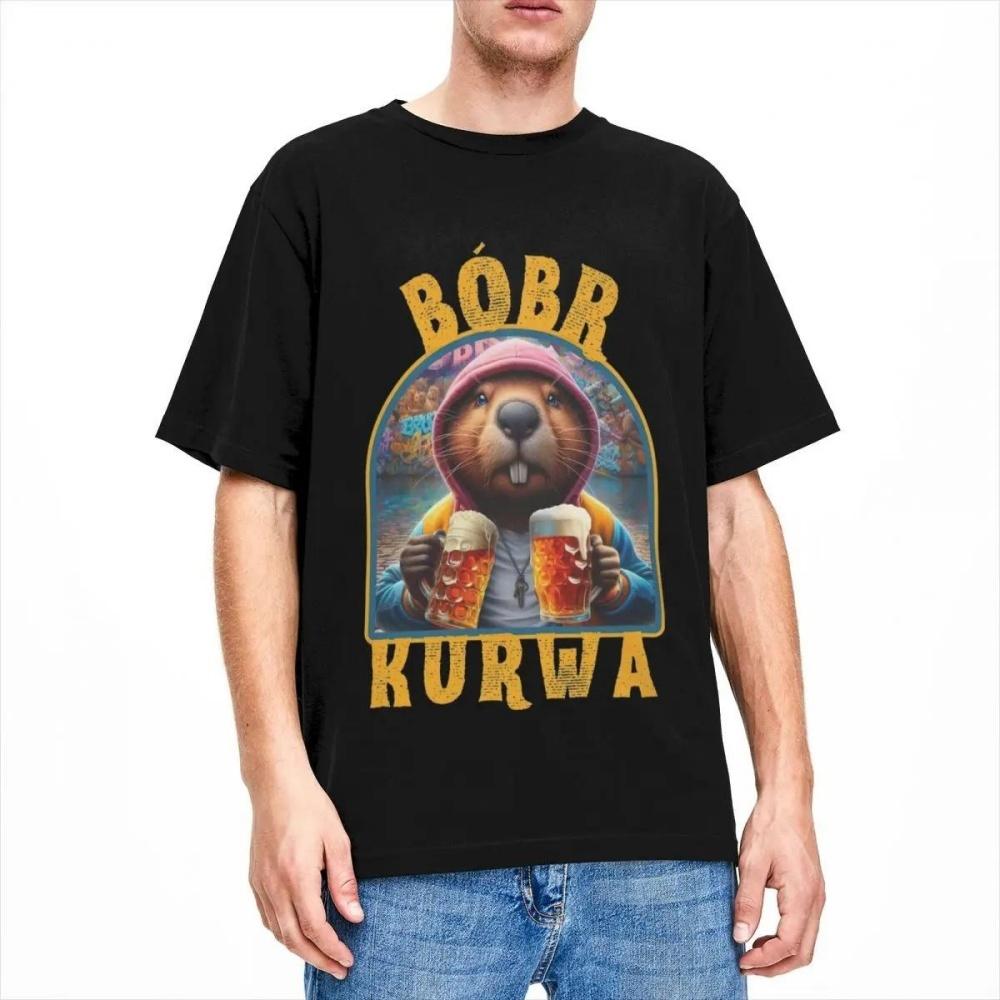 

Мужская женская рубашка Beaver Bobr Kurwa Drinking Beer, одежда, забавная футболка Bober Bobrze Meme из хлопка, одежда, винтажные футболки с принтом S чёрный