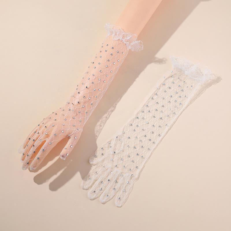 

Свадебные перчатки невесты белые сетчатый тюль мори французский винтаж принцесса свадебный банкет вечернее платье аксессуары белый