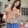 Sweet Style Short Spice Girl Square Collar Coffee Break Light Color New Flared Sleeve Thin Cute French Casual Short Sleeve Top