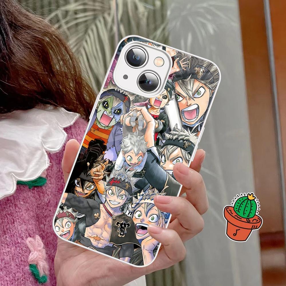 Black Clover Phone Case Tempered Glass For Iphone 14 13 12 11 Pro Mini XS MAX 14Plus X XS XR Fundas