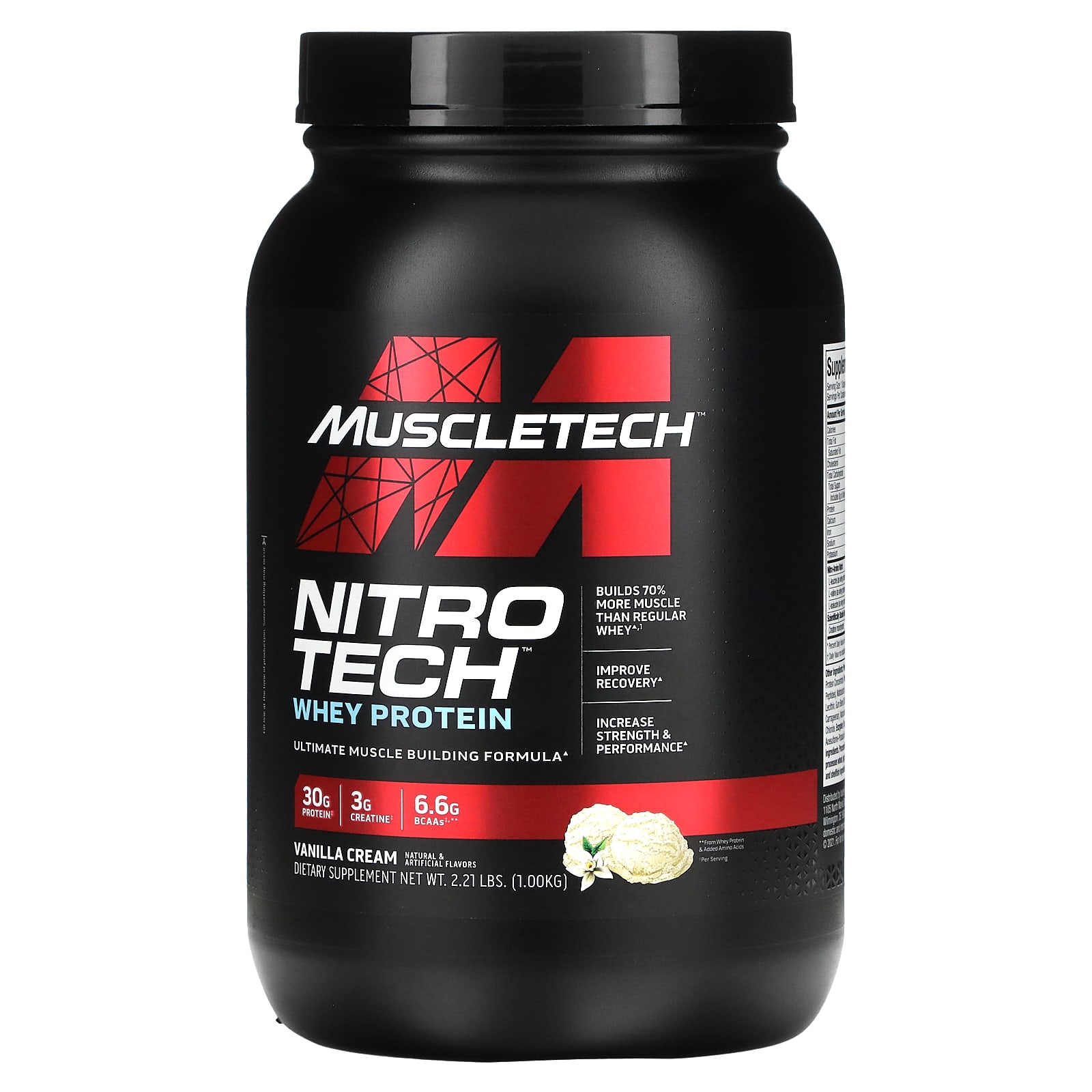 

MuscleTech, Nitro Tech, Whey Protein+ Lean Muscle Builder, Vanilla, 2.00 lbs (907 g)