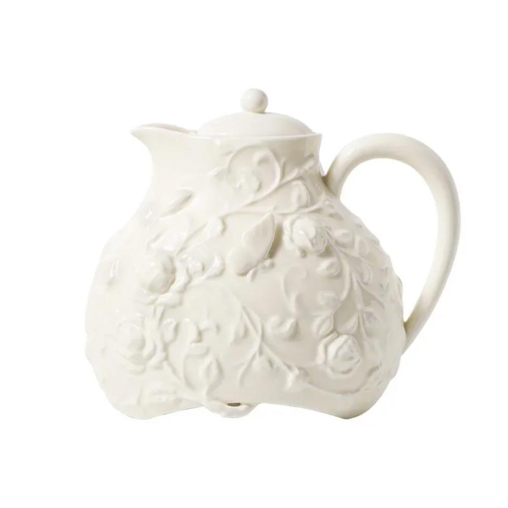 Rose Emboss Ceramic Teapot Black Tea Cup Saucers Set Retro Afternoon Tea Coffee Cup Saucer Couple Cup Set Home Drinkware Mug