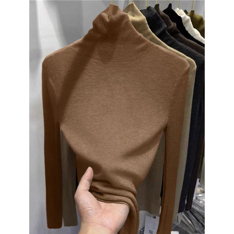 

Fashionable All-Match Spring New Arrival Silm Knitting Bottoming Shirt 2025 Wool Heaps Collar Long Sleeves Sweaters Women s Clothing Camel Curry S