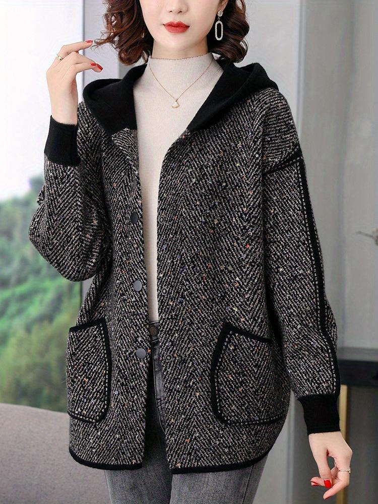 Button Front Hooded Jacket, Casual Long Sleeve Outerwear with Pockets, Women's Clothing