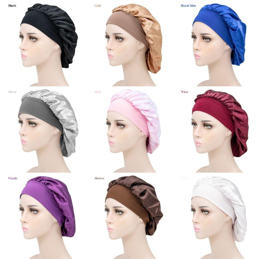 Adjustable Sleep Cap Elastic Hair Bonnet Hat New Satin Bonnet Hat  for Men Women