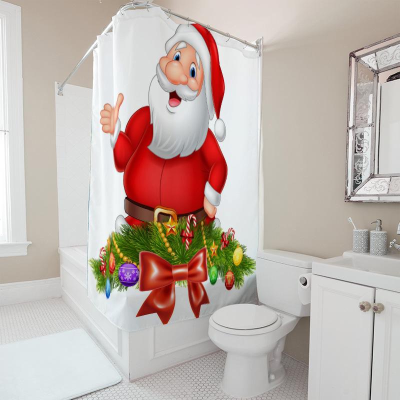 TU Christmas Shower Curtain Santa Claus Holiday Festive Bathroom Decor Reindeer Snowman Xmas Pattern Waterproof Home Textile