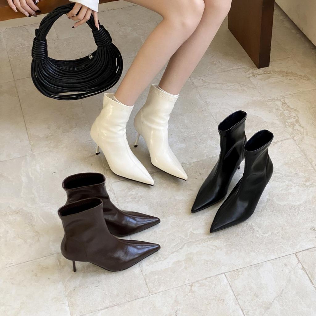 2025 autumn and winter new pointed thin heel high heel temperament French fashion sexy beautiful women short boots