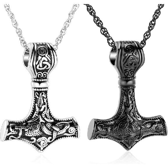 shajwo Mjolnir Thors Hammer Urn Necklace for Ashes for Men Celtic Nordic Viking Cremation Jewelry for Women Keepsake Memorial Ashes Pendant