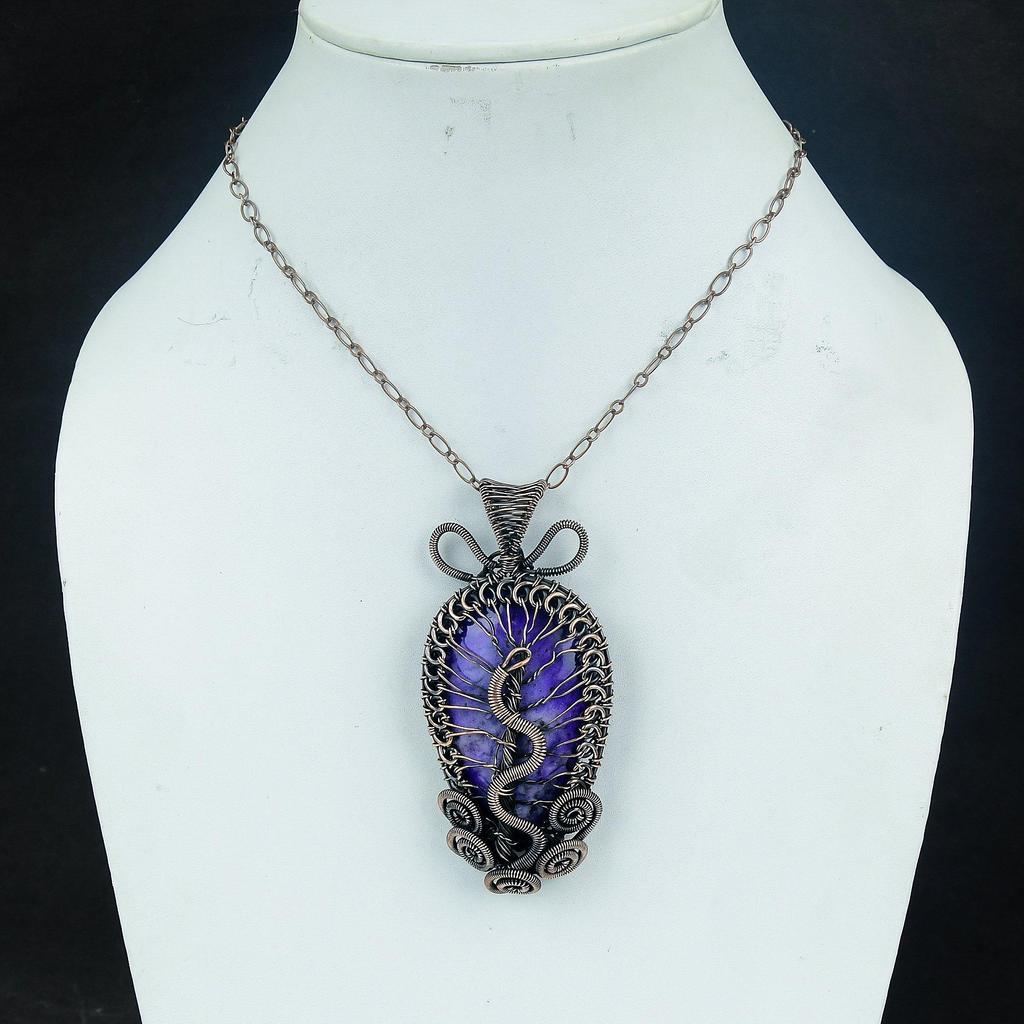 Charoit Handgefertigter Edelstein Anhänger, 999 Kupferdraht Umwickelter Anhänger Antikschmuck, Für Verlobungsgeschenk