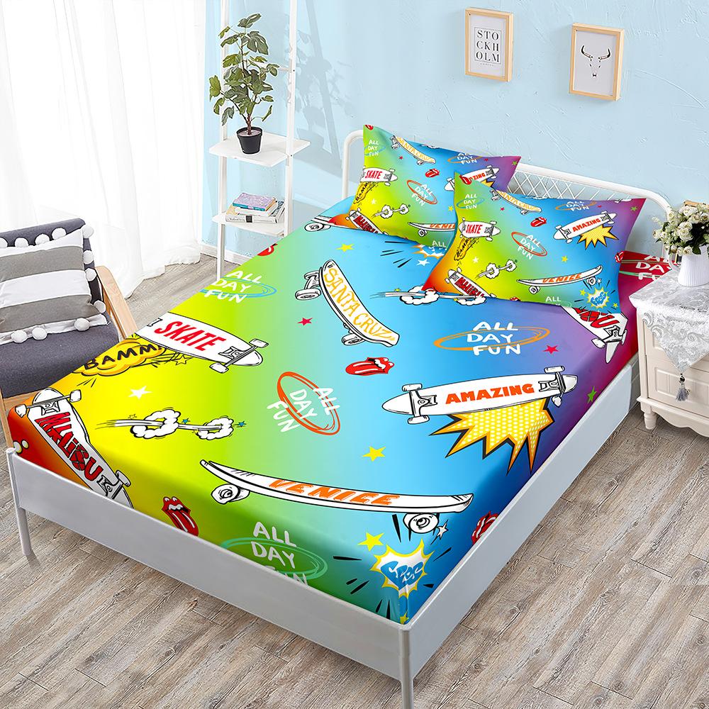 Three-Piece Mattress, Mattress Cover, Skateboard Cool Personality Hip-Hop Mattress Protective Cover
