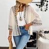 Women's Ethnic Print Kimono Cardigan Boho 3/4 Sleeve Open Front Casual Cover Up