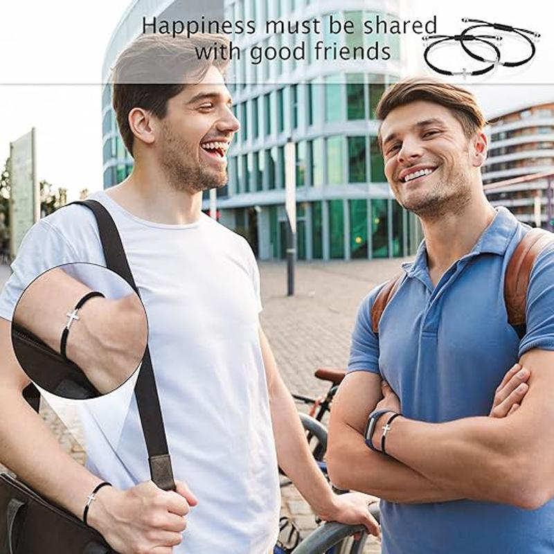 2 Pieces Friendship Cross Bracelet Black String Rope Braided Bracelet Cross Handmade Matching Couple Bracelets for Women Men