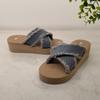Women's Comfortable Denim Wedge Heel Sandals - Summer 2022 Fashion, One-Strap, Thick Sole Beach Slippers