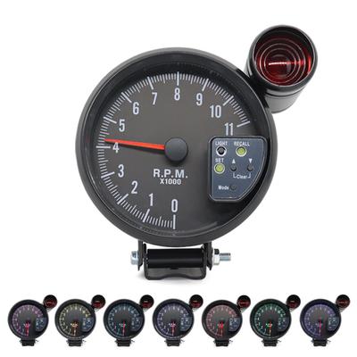 Tacômetro de 5 polegadas, medidor preto, 7 cores, luz de fundo com luz de mudança, pico de som, LED pisca quando o aviso de RPM, medidor de tacômetro