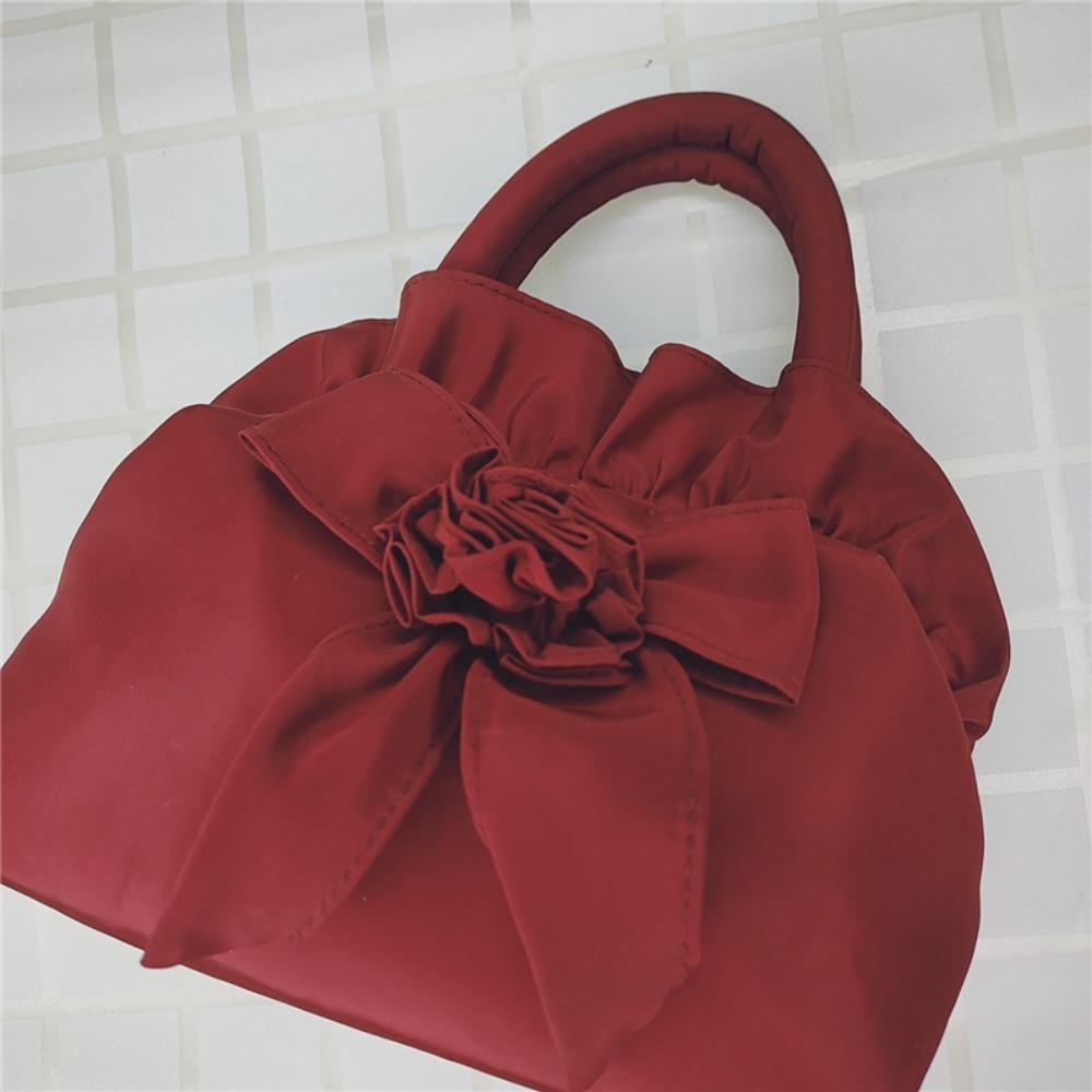 1pc Women's Floral Bow Handbag - Medium Zipper Closure Summer Tote, Durable Polyester with Spacious Interior, Hand Wash/Dry Clean