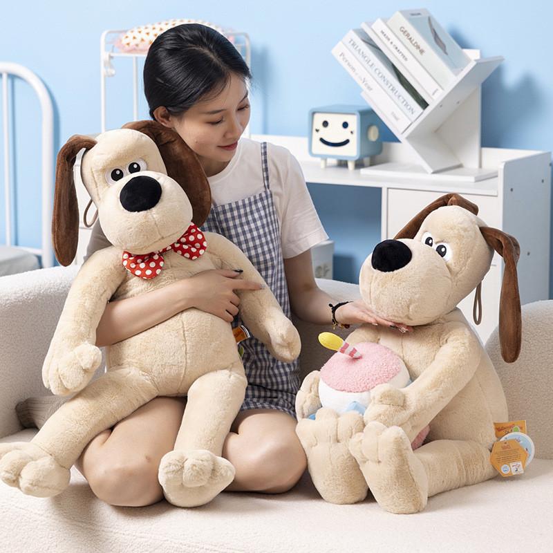 Adorable Standing Dog Plush Toy With Bow Tie And Rope Soft Pp Cotton Stuffed Animal