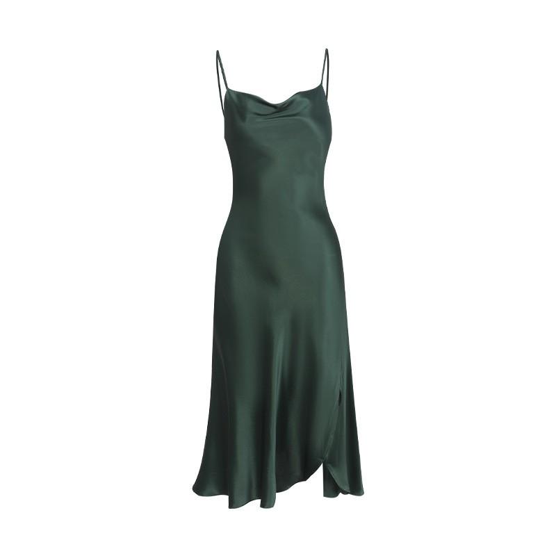 19mm Heavyweight Silk Slip Dress Women 100% Pure Mulberry V-Neck Sleeveless Nightgown With Side Slit