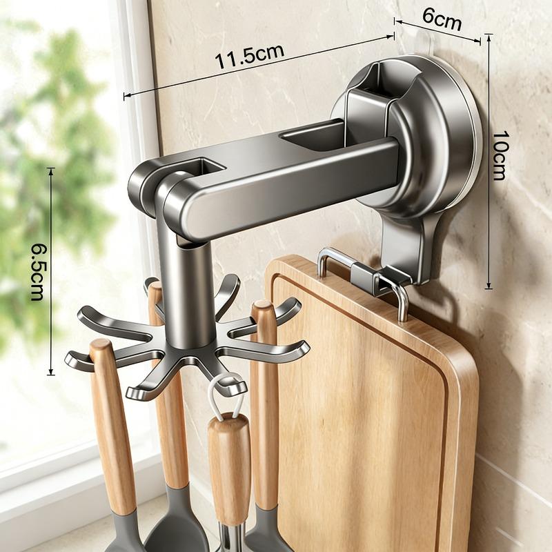Kitchen Suction Wall-mounted Multi-functional Storage Rack, with Integrated Storage Featuring No-drilling and Rotatable Hooks