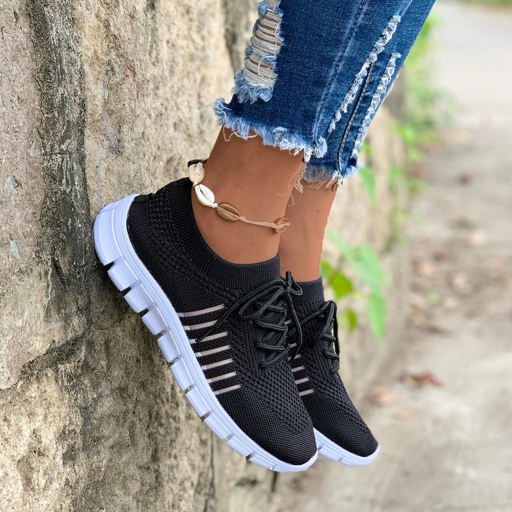 Women's Knit Lightweight Mesh Sneakers, Breathable Mesh Lace-Up Running Shoes, Women's Footwear