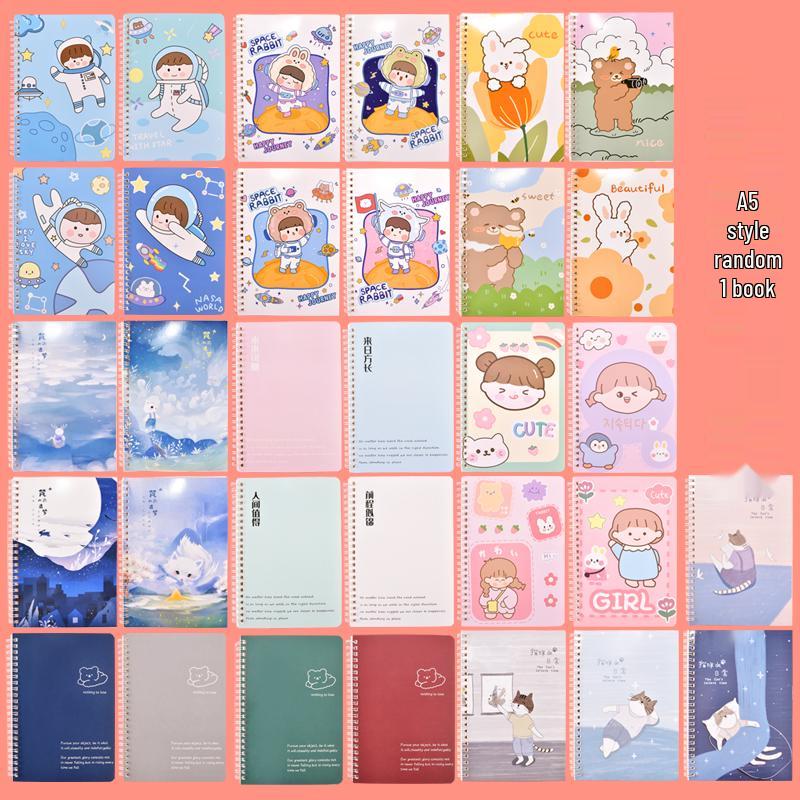 Cartoon Oil Painting A5 Side-Bound Lined Notebook - Cute, Thick, Student-Friendly