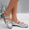 Women's Mary Jane Shoes New Luxury Bow Ballet Flats Cute Lolita Single Shoes Ladies Silver Belt Buckle Footwear Elegant Fashion