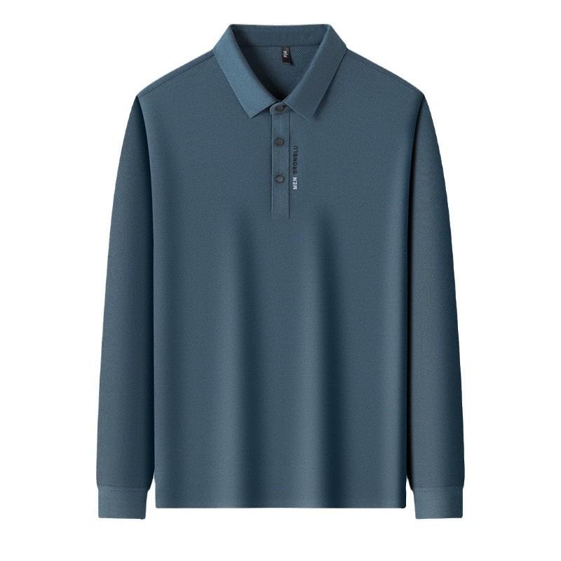 Men'S Mid-Lapel Collar Seamless Breathable Trend Long-Sleeved T-Shirt Polo Shirt