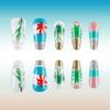 24 Pcs Summer Artificial Nail Long Ballerinas Full Cover False Nail Glittering Stick on Nail Coconut Tree Press On Nail