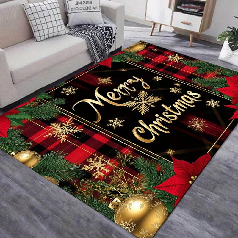 Merry Christmas Crystal Velvet Carpet, Floor Mat, Non-slip Floor Mat, Festive Holiday Chair Rug, Polyester, Home Living Room