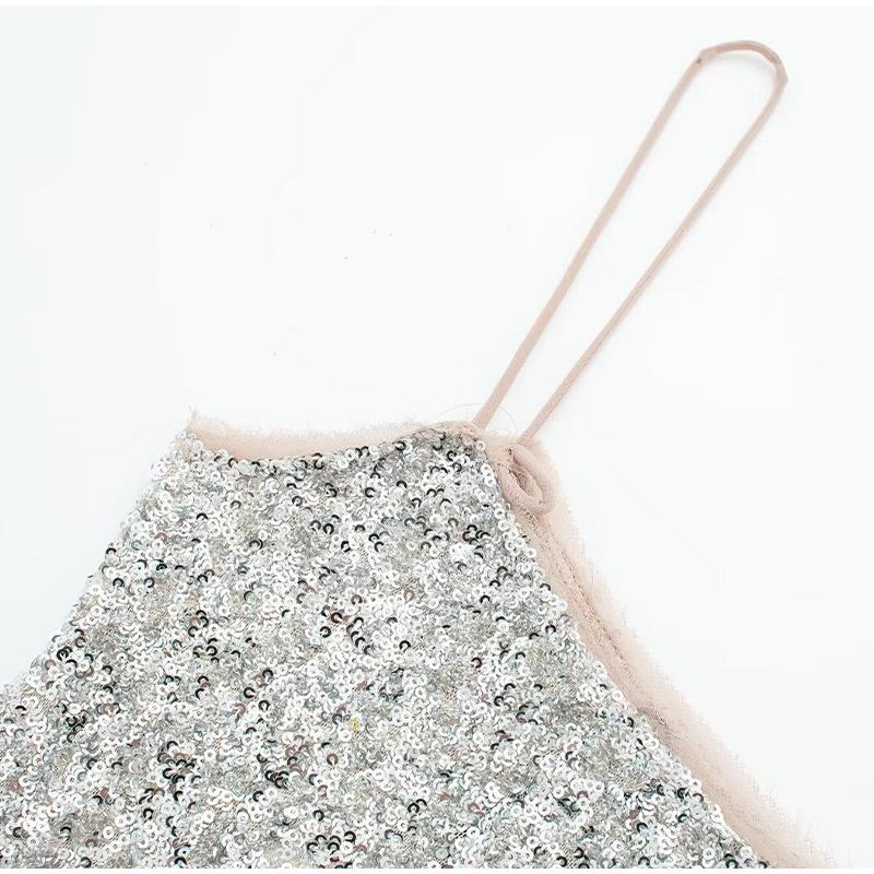 Sexy Sequin Women Party Sling Dress Elegant Sleeveless Backless Hip Package Sheath Dresses Fashion Club Evening Robe