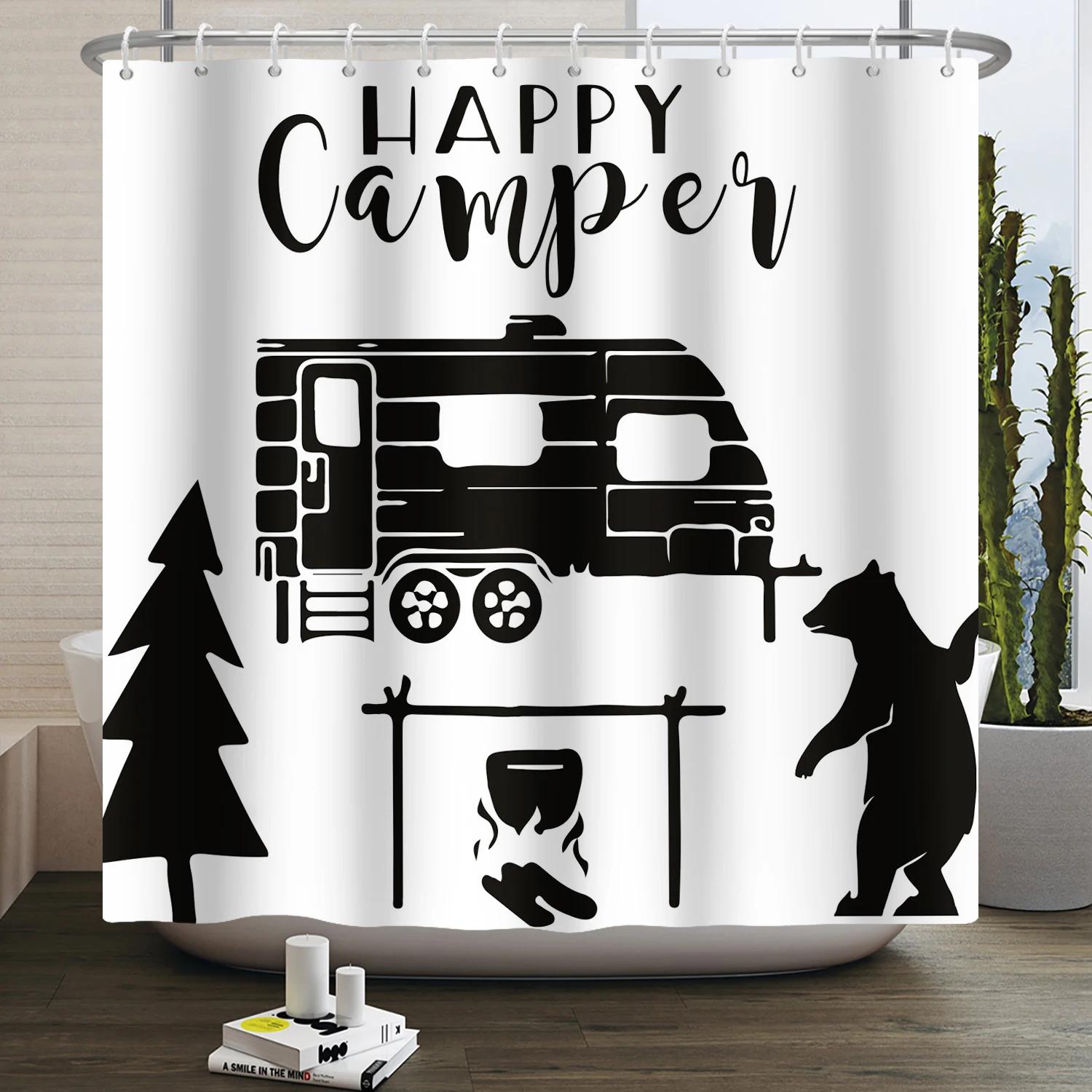 

Шторка для душу в кемпер Щасливий кемпер Причіп Автомобіль RV Ліс Гора Намет Кемпінг Ванна кімната Шторка для душу Водонепроникна шторка для ванни W180xH200cm