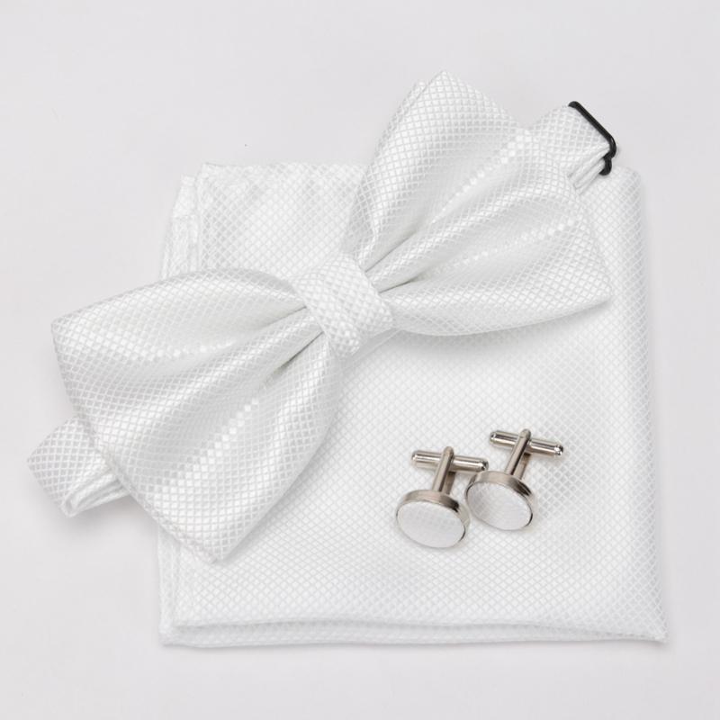 

Men Bowtie Set 3pcs Plaids Classic Fashion Wedding Party Formal Cufflinks Bow Tie Handkerchief Cuff Links Lots Three Piece Set белый