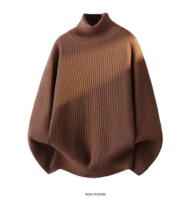Men's Winter Thickened Turtleneck Sweater - Trendy Solid Color Youth Knitwear with Long Collar