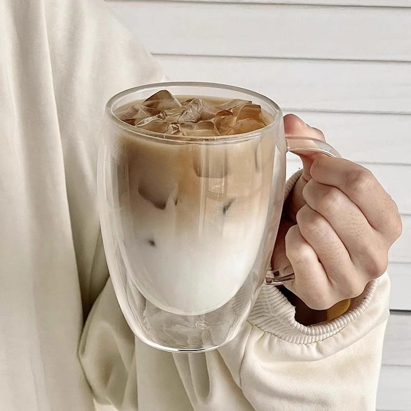 Glass Mug Double Wall Glass Coffee Cup with Handle Milk Water Cup Clear Cups Heat Resistant High Borosilicate Glass Mug
