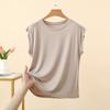 T-shirt da donna estiva in modal senza maniche, tinta unita, vestibilità larga, leggera, base per layering, casual per uso quotidiano, maglietta base, canottiera