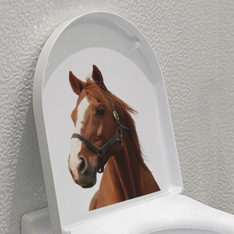 Niedliche Tier Wandaufkleber Pferd WC Aufkleber Badezimmer Deko Selbstklebende Vinyl Aufkleber für Zuhause Kinderzimmer Kinderzimmer Abnehmbar Abziehen und Aufkleben