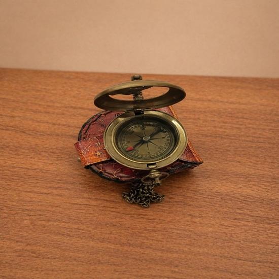Brass Pocket Compass with Leather Case 5.08 cm Nautical Navigation Tool Handmade Gift Item