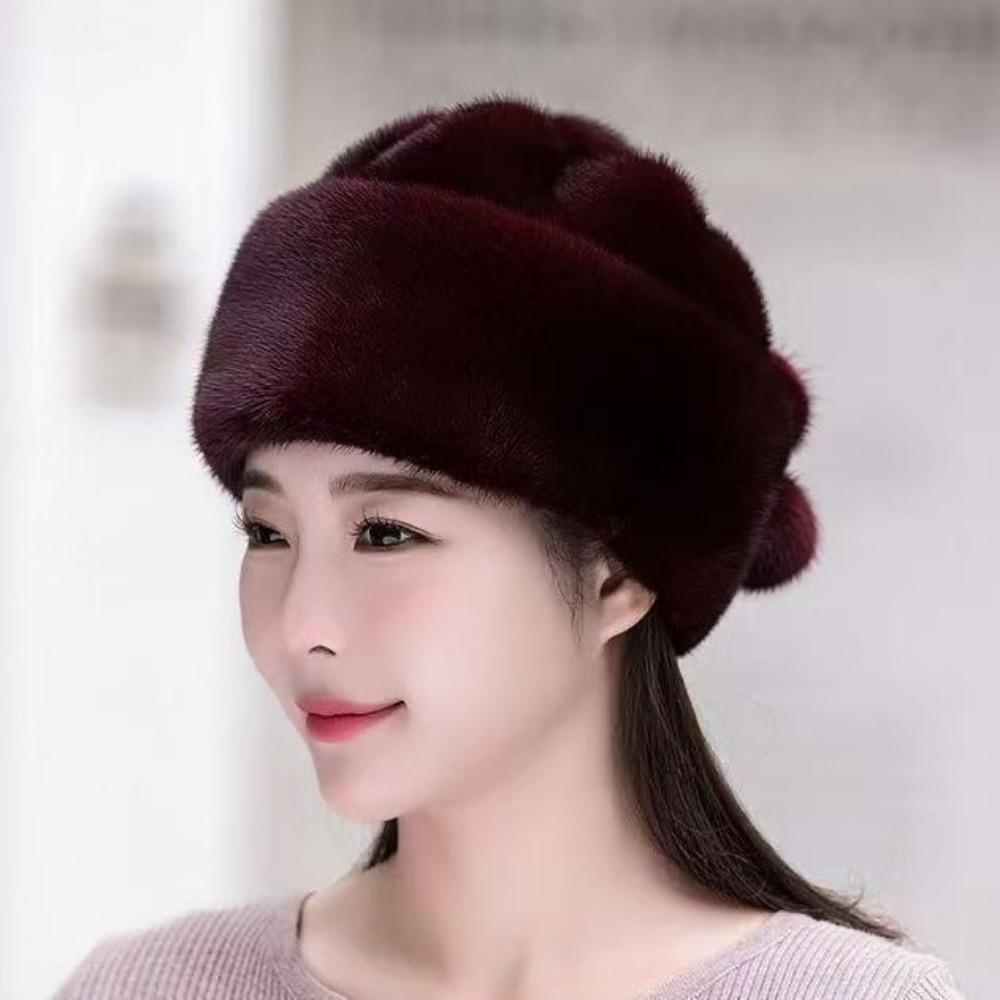 Women's Winter Hat New Style Fashionable Mink Fur Warm Ear Protection Hat Mink Fur Middle-aged Mother