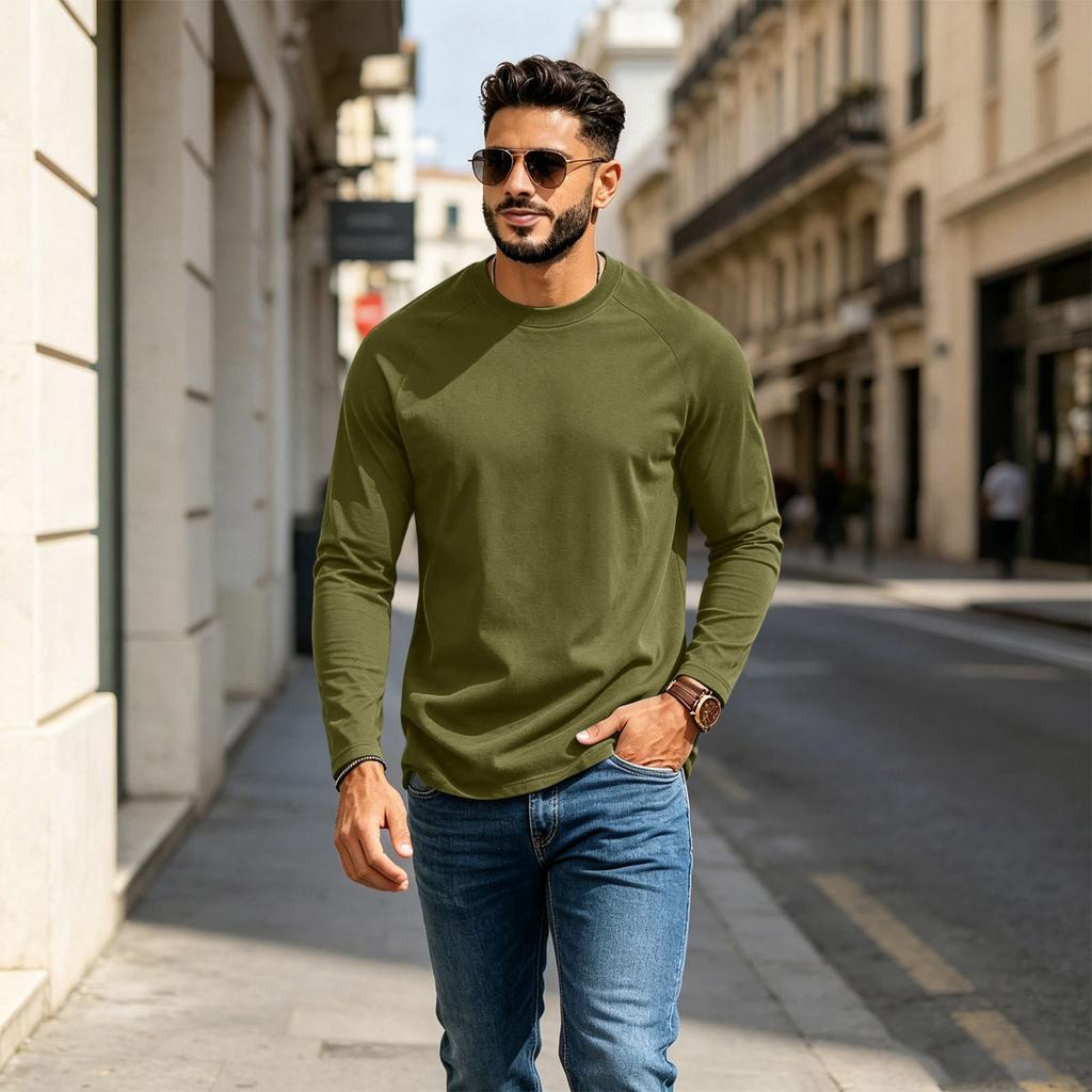 Men's Long Sleeve Crew Neck Raglan T Shirt Regular Fit Casual Basic Long Sleeve Tee for Everyday Wear