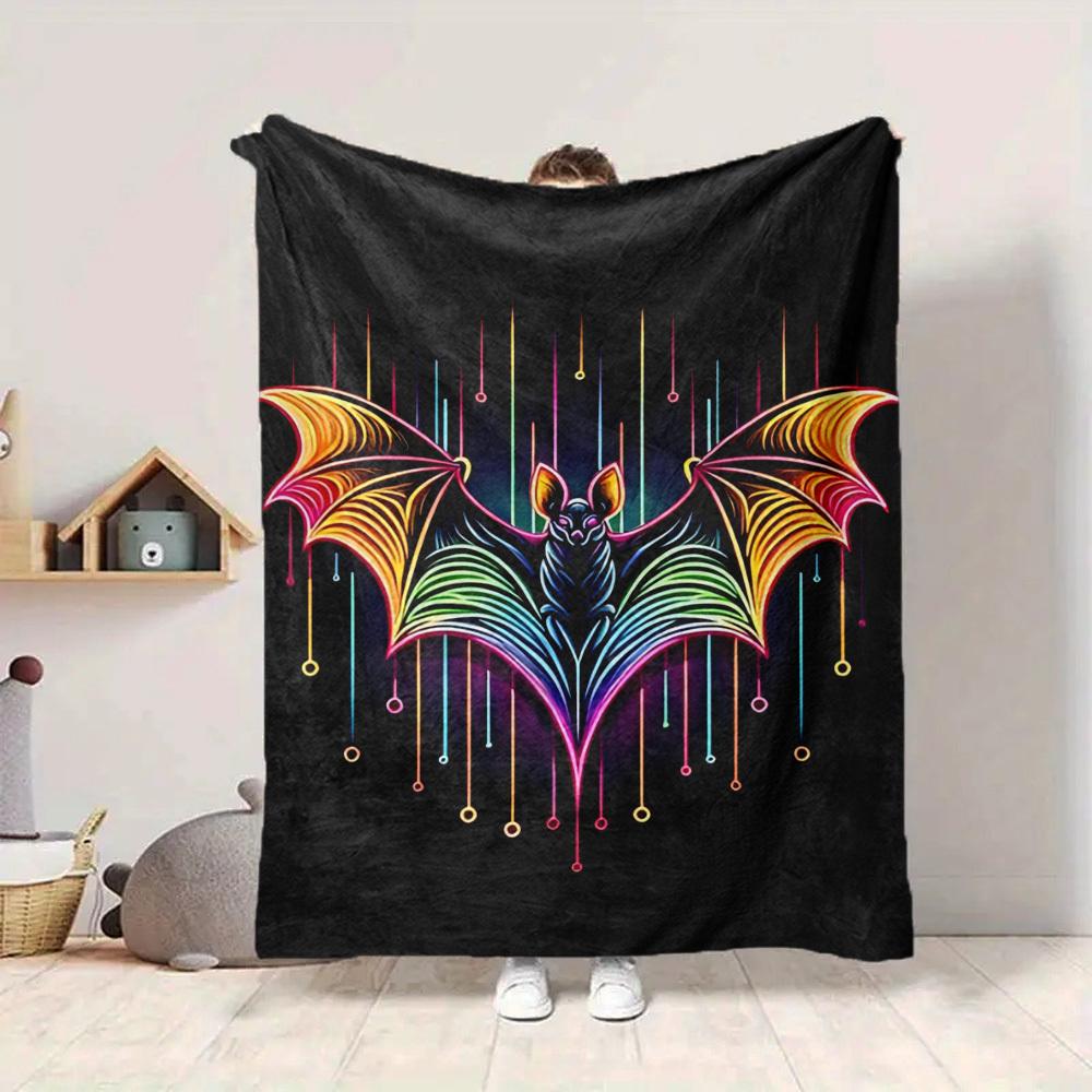 1PC Neon Bat Print Blanket, Throw For Sofa, Bed, Travel, Printing Blanket With Soft And Warm Fabric yy250918140