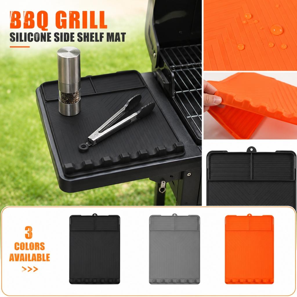 Silikon BBQ Grill Seitenablagenmatte Hitzebeständig Rutschfest Langlebiger Oberflächenschutz für Outdoor-Kochzubehör