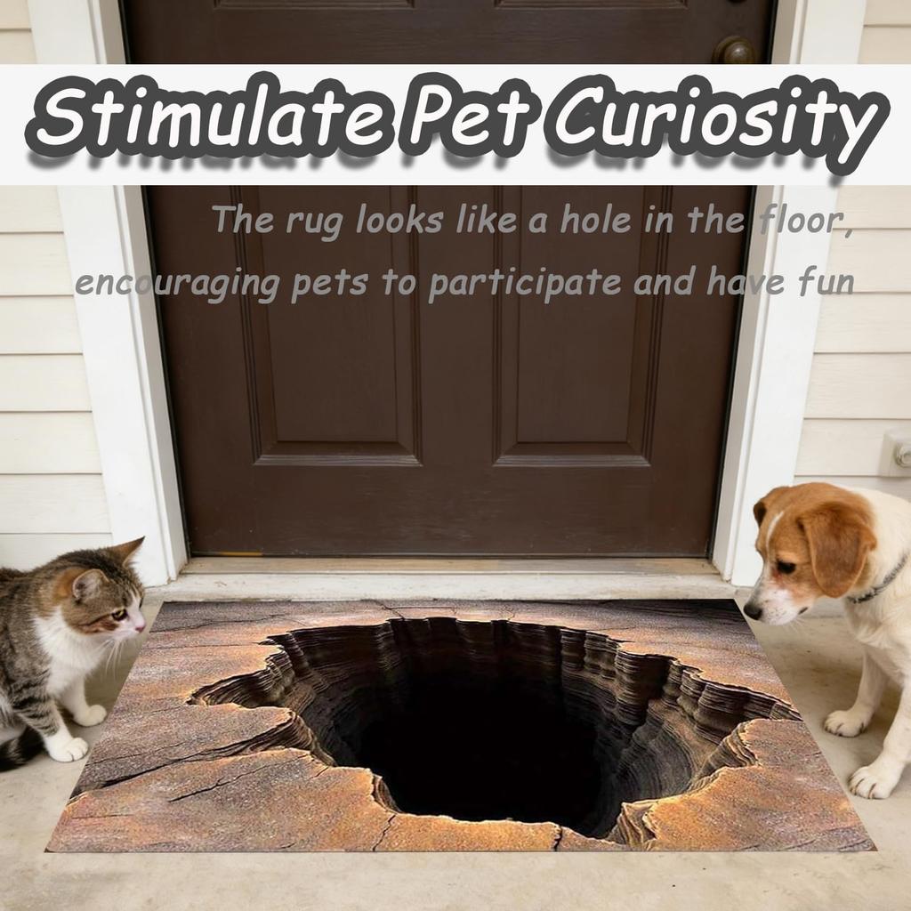 3D Optical Illusion Rug, Test & Play with Dog or Cat, Rug That Looks Like a Hole in The Ground, 3D Realistic Hole Rugs for Door Entrance, Bath, and