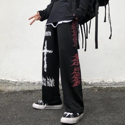 Punk Wide Pants Women Gothic Harajuku Graffiti Anime Print Pants Streetwear Korean Fashion Loose Trousers For Females