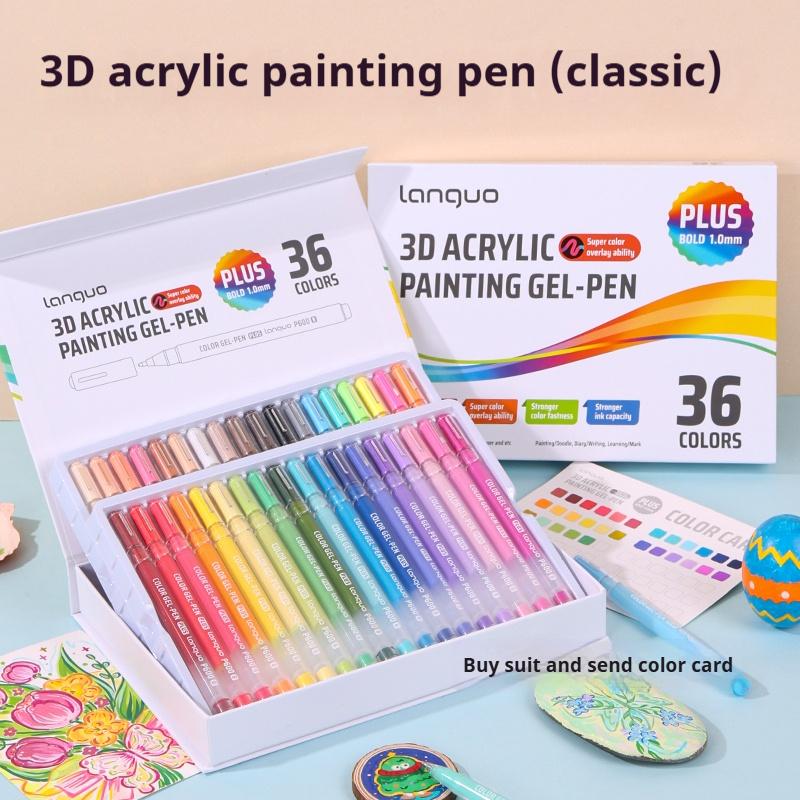 Languo Three-Dimensional Effect Acrylic Painting Gel Pens Set 1.0mm 3D Acrylic Paint Markers Pens Color Drawing Pen Art Supplies