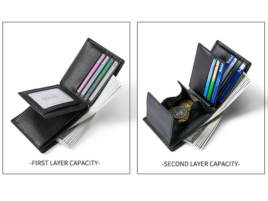 Men's Genuine Leather RFID Blocking Multi-Card Wallet with Coin Purse