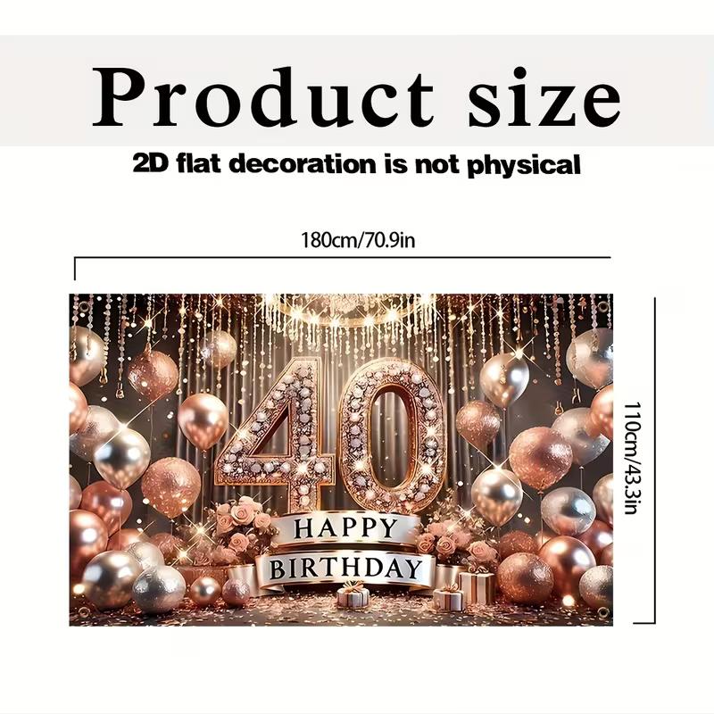 2D Happy 40th Birthday Rose Gold Backdrop, Elegant Adult Birthday Photography Background