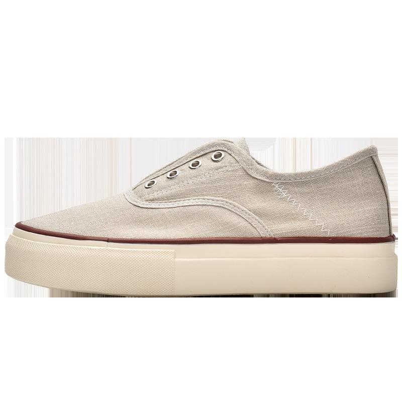 

2025 новые парусиновые туфли на толстой подошве с круглым носком и увеличением высоты, женские универсальные повседневные спортивные кеды для скейтборда, ленивые маленькие белые туфли на одной педали 35